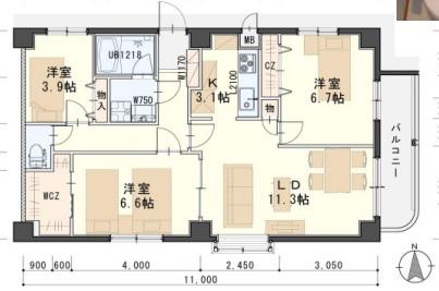 ベルブラン船岡(3LDK/2階)の間取り写真