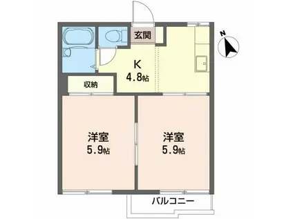 鶴ケ谷SKハイツ(2K/2階)の間取り写真