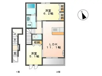 プランドール大街道II(2LDK/2階)の間取り写真