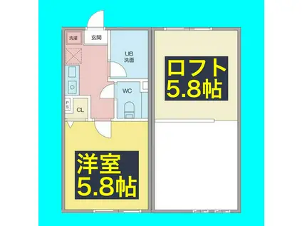 ハーベスト清水(1K/2階)の間取り写真