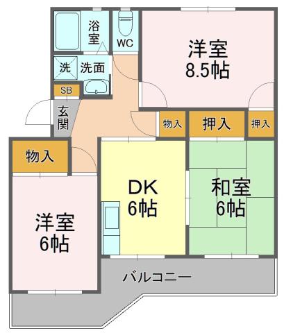 YKハイム北安東 A(3DK/2階)の間取り写真