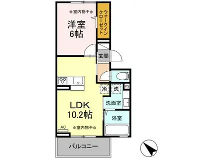 ヒルズ国母(1LDK/2階)の間取り写真