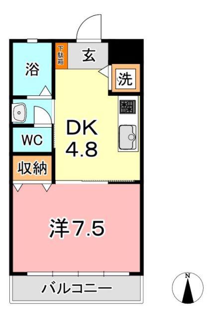 ポローニア西阿知(1DK/2階)の間取り写真