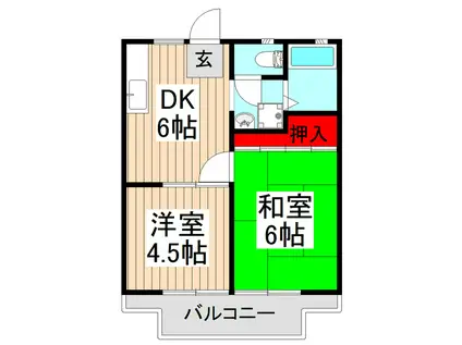 ライムハウス(2DK/2階)の間取り写真