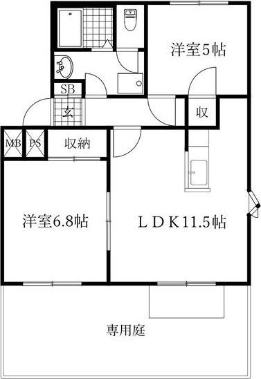 ルミエールKANYU B棟(2LDK/1階)の間取り写真