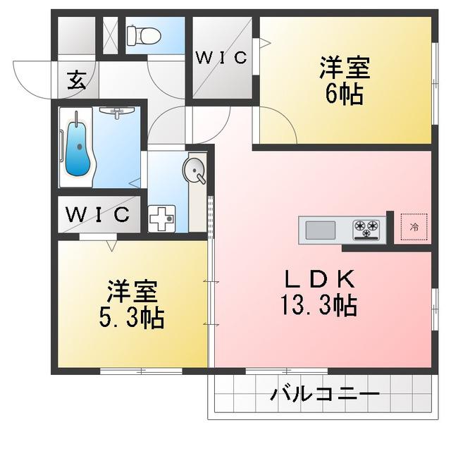 グラシューズ(2LDK/3階)の間取り写真