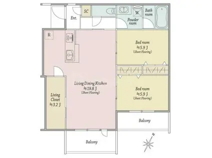 MOCXION扇(2LDK/3階)の間取り写真
