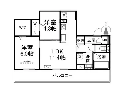 ヌーベル・ヴィ―侍従池(2LDK/2階)の間取り写真