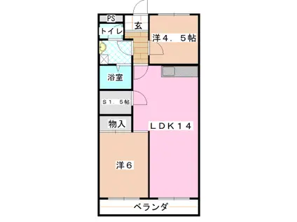 サニーガーデン B棟(2SLDK/1階)の間取り写真