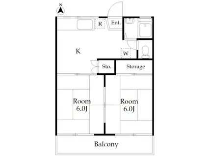 コーポヘリオ(2DK/2階)の間取り写真