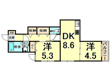 ハウス オブ グレイス(2DK/1階)の間取り写真