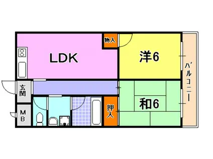 グランディアミアモーレ鈴蘭台(2LDK/2階)の間取り写真