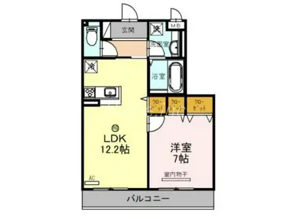 セントラルヴィレッジ A棟(1LDK/2階)の間取り写真