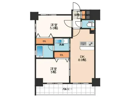 エステムコート難波サウスプレイスIII ラ・パーク(2DK/9階)の間取り写真