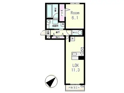 ハイドンホーフ(1LDK/2階)の間取り写真