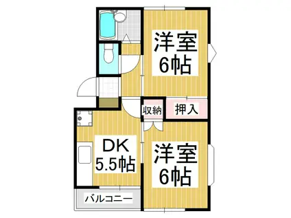 トラッドハウス(2K/2階)の間取り写真