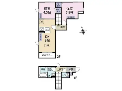 中野区中央2丁目計画(2DK/2階)の間取り写真