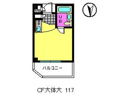 ＪＲ阪和線 日根野駅 徒歩33分 5階建 築37年(ワンルーム/3階)の間取り写真