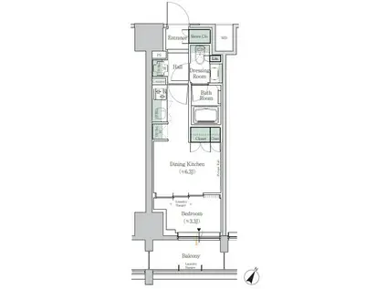 ONE ROOF RESIDENCE TAMACHIワンルーフレジデ(1DK/9階)の間取り写真