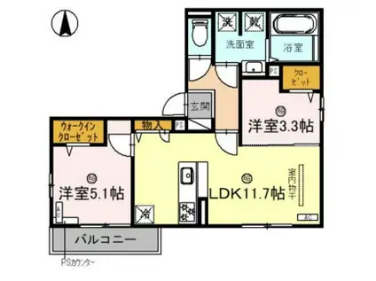 トリシア谷町六丁目(2LDK/3階)の間取り写真