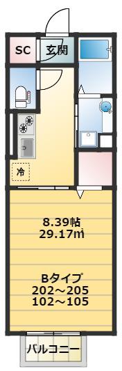RAS SHAMRA(1K/2階)の間取り写真