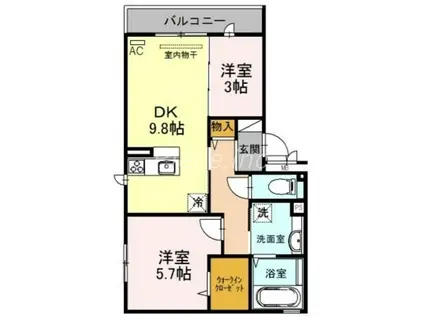 アルカディア2(2DK/3階)の間取り写真