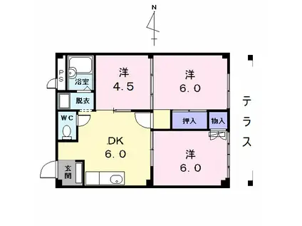コーポ角割(3DK/1階)の間取り写真