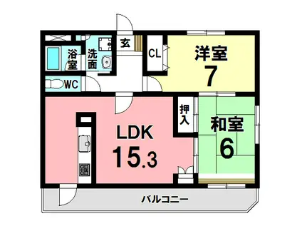 アールヴィヴァン(2LDK/3階)の間取り写真
