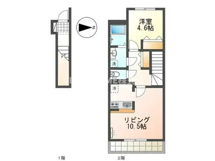 フロール・デ・セレッソII(1LDK/2階)の間取り写真