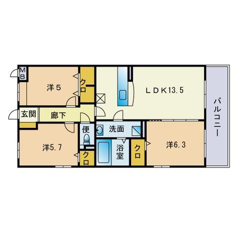 ブレナム桜並木(3LDK/1階)の間取り写真