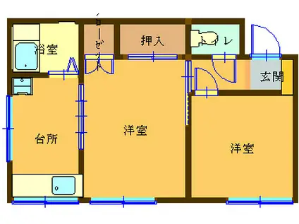 ハピネス2(2K/1階)の間取り写真
