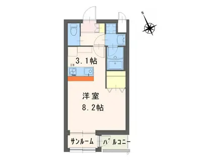 グラン レーヴ(1K/2階)の間取り写真