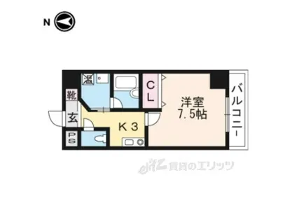 ウィズ高辻通(1K/4階)の間取り写真