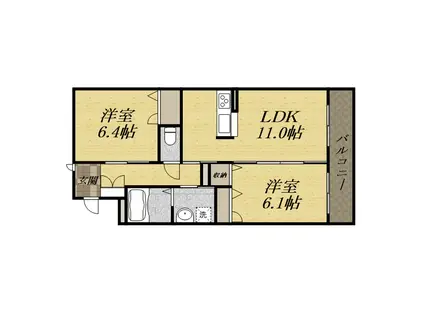 シャーメゾン山本丸橋B(2LDK/3階)の間取り写真