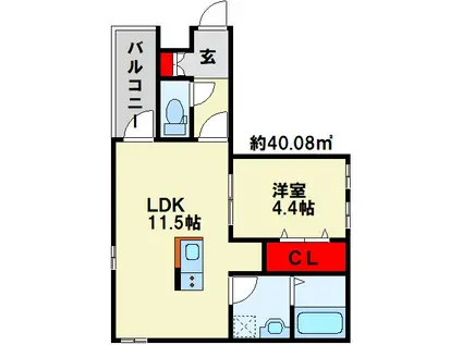 COCONICO九工大前(1LDK/1階)の間取り写真