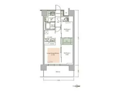 アーバネックス新町II(2LDK/9階)の間取り写真