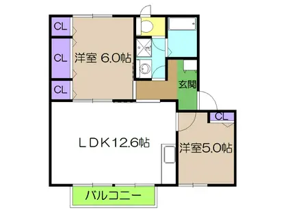 クレセントガーデン D棟(2LDK/2階)の間取り写真