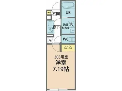 カインドネス愛甲石田(1K/3階)の間取り写真