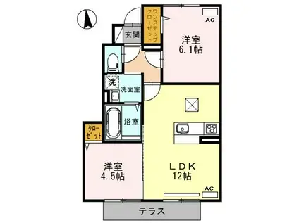 エコールKII(2LDK/1階)の間取り写真