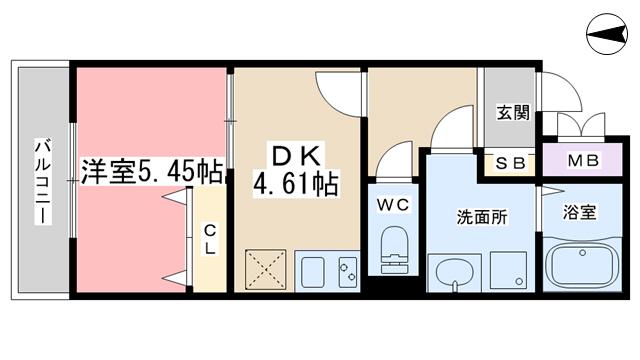 グランデコート竹鼻イースト(1DK/3階)の間取り写真