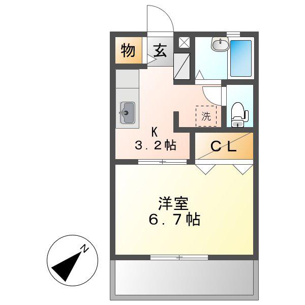 サンコート浜ノ茶屋(1K/1階)の間取り写真