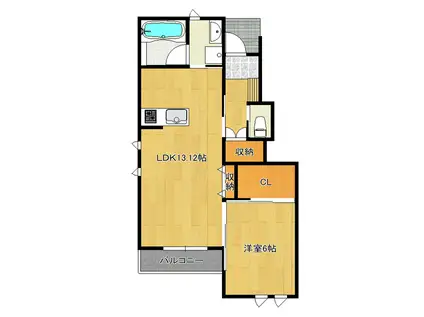 ブリージア研究学園G棟(1LDK/1階)の間取り写真