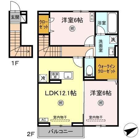 グランシュシュ(2LDK/2階)の間取り写真