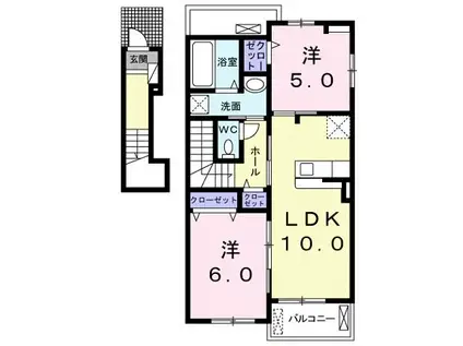 ローズコリーヌC(2LDK/2階)の間取り写真