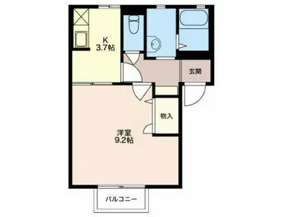 プレミールC(1K/1階)の間取り写真