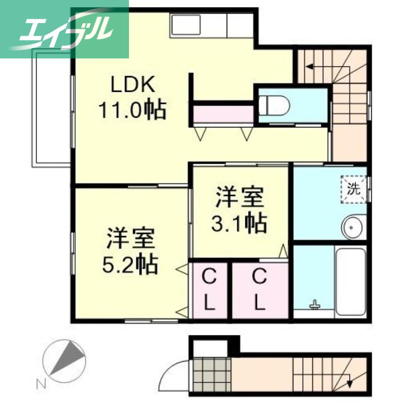 フォルティス四十瀬II(2LDK/2階)の間取り写真