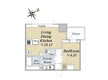 クレストコート旗の台(1LDK/3階)の間取り写真