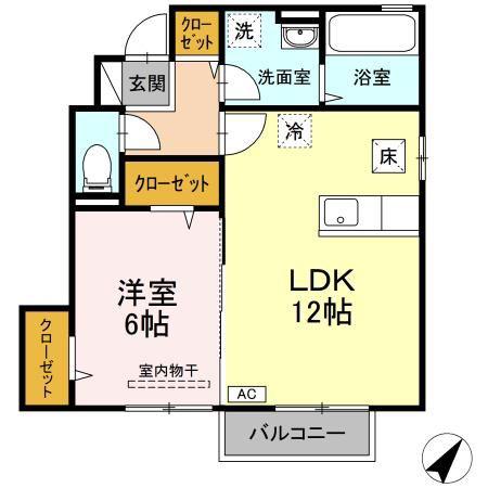 フレブラースIIA棟(1LDK/1階)の間取り写真