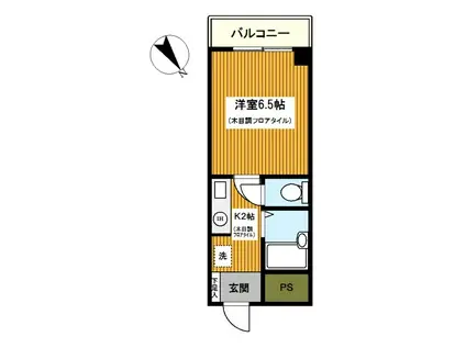 パークサイドII(1K/2階)の間取り写真