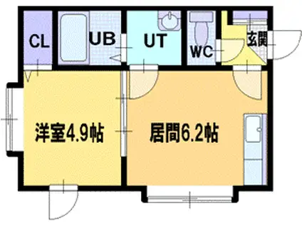 オーシャンビル北星(1DK/2階)の間取り写真